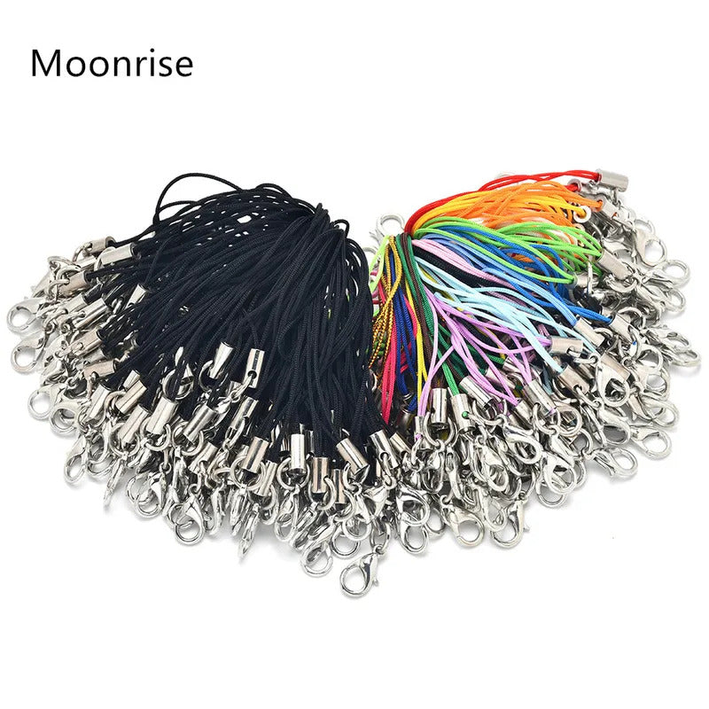 50pcs Black Strap Charm Cord Lanyard Lariat Strap Cords Lobster Clasp Rope Keychains Hooks Mobile Set Charms Jewelry Accessories