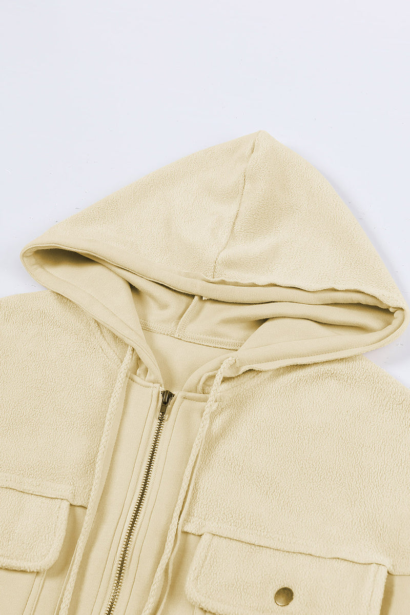 Green Flap Pocket Drawstring Hood Zip Up Jacket