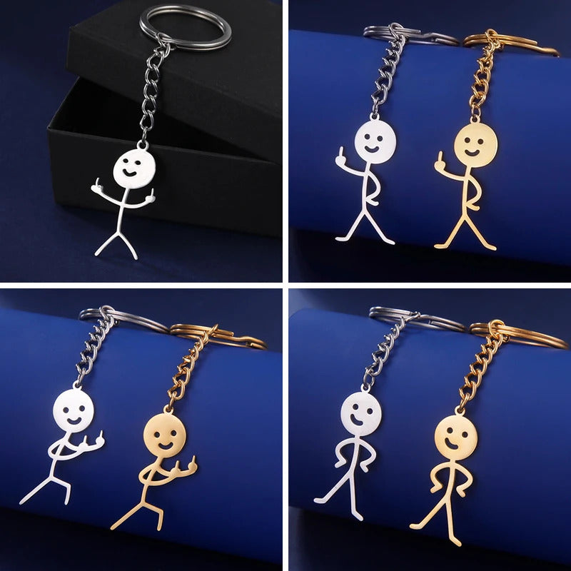 Skyrim Hip Hop Fxck You Funny Doodle Pendant Keychain Holder Stainless Steel Middle Finger Stickman Keyring Car Key Chains Gift