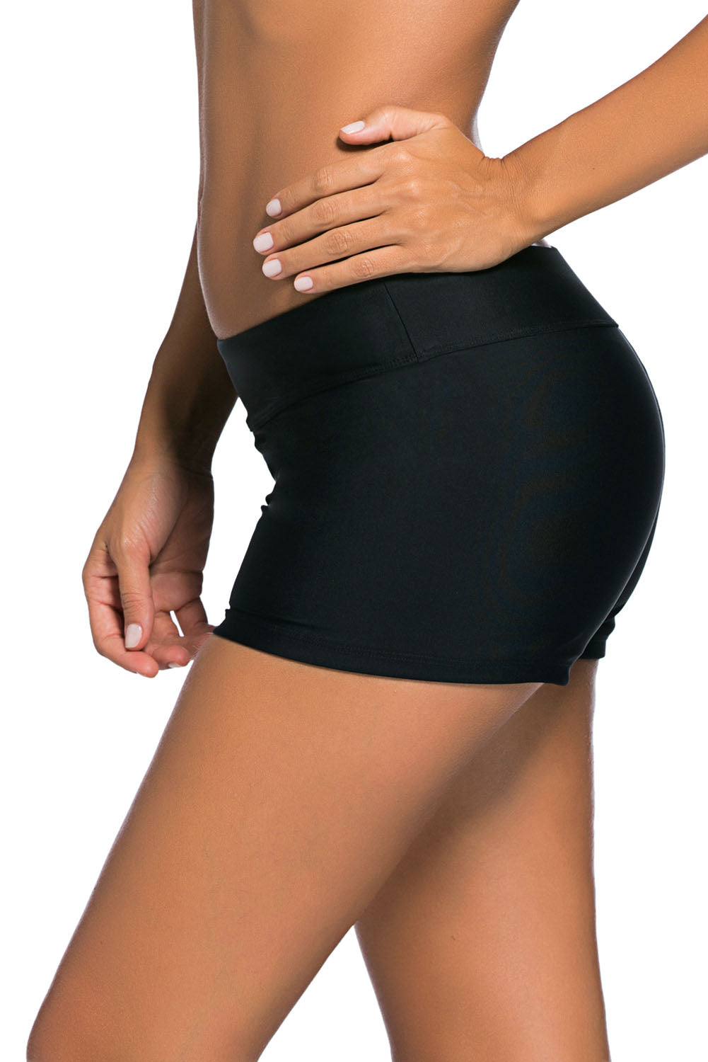 Black Wide Waistband Swimsuit Bottom Shorts