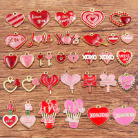 10Pcs 21 Style Mix Size Alloy Metal Drop Oil Valentine's Day Charm LOVE Heart Pendant For Enamel DIY Bracelet Jewelry Making