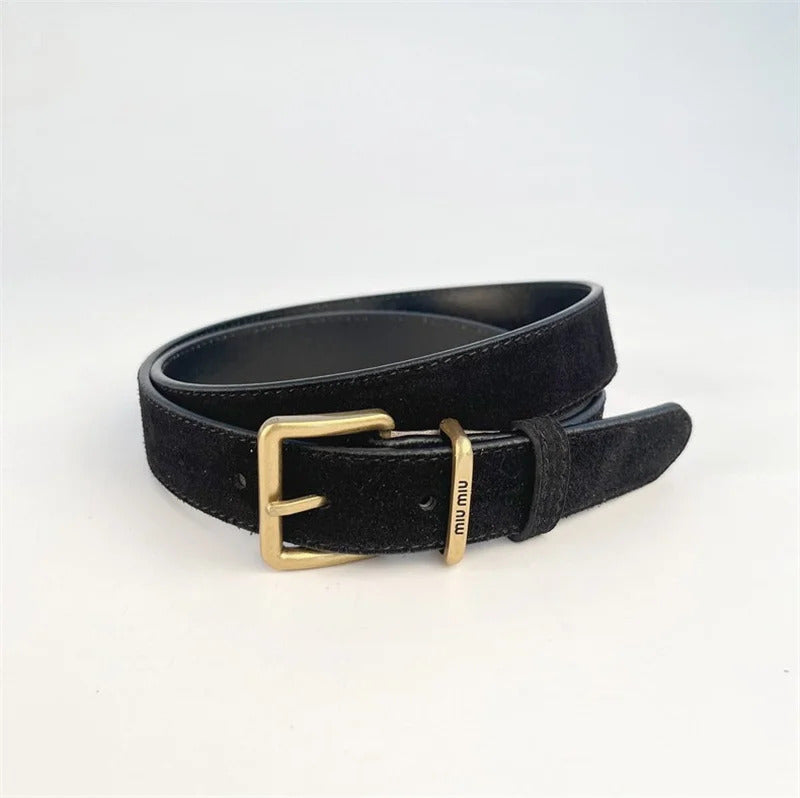 Luxury New Double Genuine Leather Belt for Women Cowhide Suede Belts with Trendy Square Alloy Buckle Ideal for Dresses and Jeans