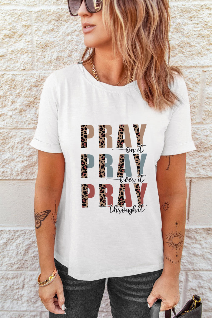 White Leopard Pray Graphic Tee