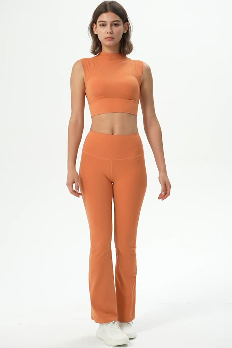 Grapefruit Orange Mock Neck Cropped Sports Tank Top