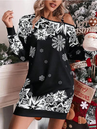 Women's Home Daily Christmas Festive Daily Fun White Hand Bone Print Party Evening Long Sleeve Dress