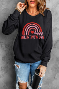 Black Happy Valentine's Day Graphic Embroidered Sweatshirt