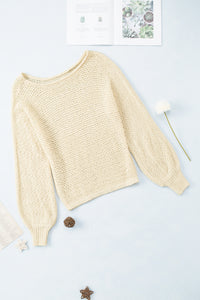 Apricot Sheer Openwork Knit Sweater