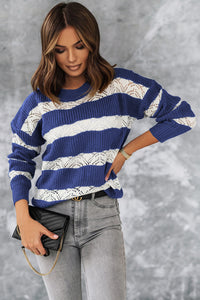 White Striped Colorblock Knit Sweater