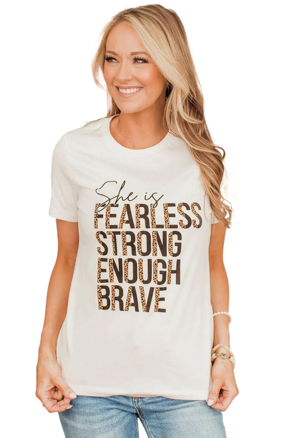 White She is FEARLESS STRONG ENOUGH BRAVE Graphic Tee