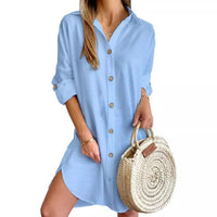 Solid Color Button Front Shirt Dress Casual Long Sleeve Lapel Dress For Spring & Fall Women's Clothing