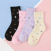 14/5/4 Pairs Retro Floral Socks , Texture Solid Socks , Women's Socks & Hosiery Mid-calf Socks Rustic Retro Casual Socks