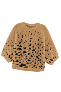 Leopard Print Drop Shoulder Loose Knitted Sweater