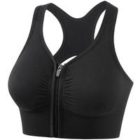 1 Piece Plus Size Sports Bra, Women's Plus Zipper Front Cut Out Racer Back Shockproof Fitness Bra