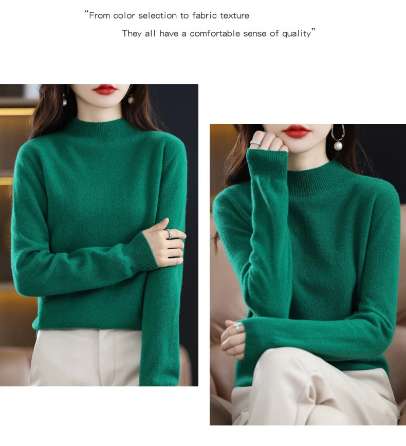 100% Pure Wool Half-neck Pullover In Autumn And Winter New Cashmere Sweater Women's Casual Knit Top Women's Coat 19 Colors