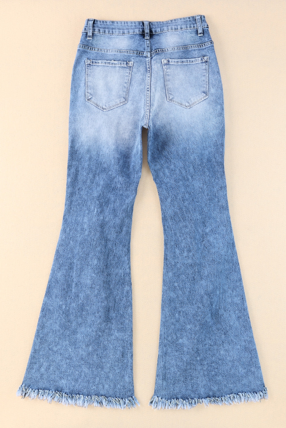 Sky Blue Distressed Damage Holes Raw Flare Leg Jeans