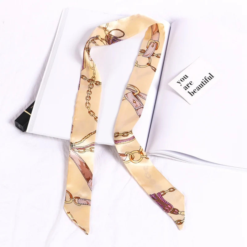 New Print Flower Small Scarf for Women Handle Bag Ribbons Brand Fashion Head Scarf Small Long Skinny Scarves Wholesale Headbands