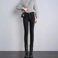 Women Thermal Skinny Jeans Mom Winter Warm Plush Stretch Jeans Lady Fleece Snow Denim Pants Student Pencil Straight Leg Trousers