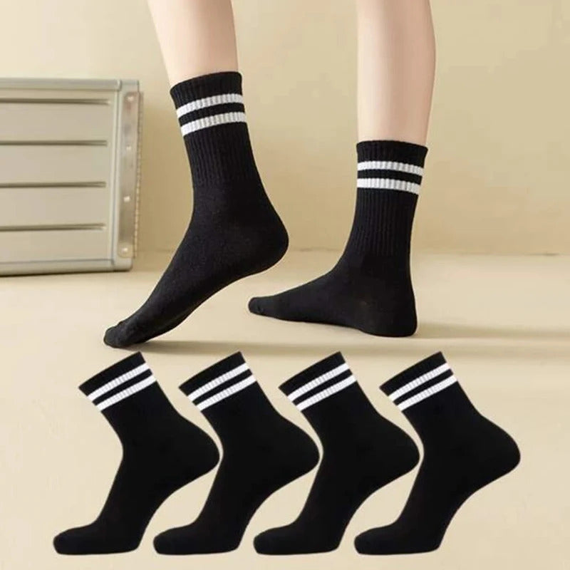 4/8/12 Pairs Versatile Women's Socks Parallel Bar Pattern Fashion Breathable Autumn High Quality Women's Mid Length Socks