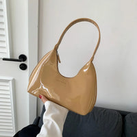 Fashionable Shoulder Bags for Women's Designer Solid Colors Patent Leather Crescent Bag 2024 New Small Handbag Ladies Totes Sac