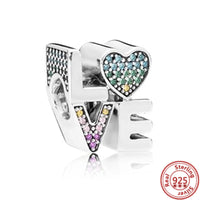 925 Sterling Silver Colorful Clear Zircon Sparkling Love Charm Round Heart Beads Fit Original Pandora Bracelet Women DIY Jewelry