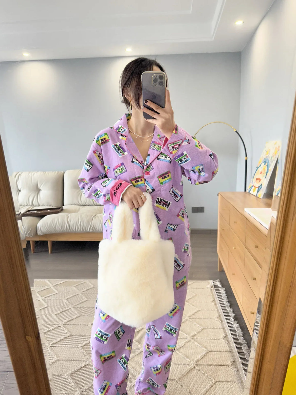 100% Cotton Pajamas for Women Loose Cartoon Long Sleeve Pants Loungewear Women 2 Piece Set Pj Women Outfit Sleepwear Set Pijamas