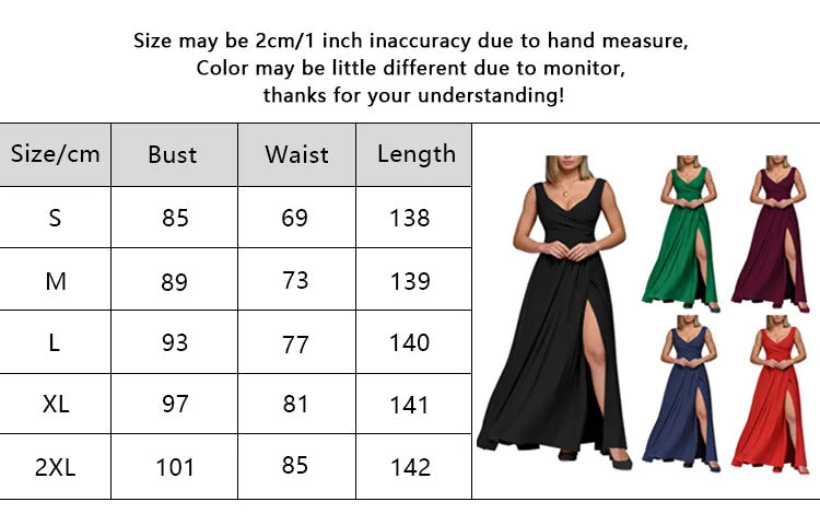 Spring Summer Dress Women 2024 Sexy Deep V Neck Sleeveless Slit Maxi Dresses Fashion Elegant Solid High Waist Party Dress