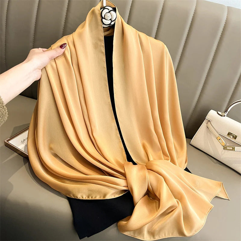 Foulard Silk Scarf Shawls Lady Bufanda Elegant Solid Scarves Women Sping Pashmina Hijab Wraps Female Beach Stoles 2024 Luxury