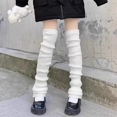 Lolita Leg Warmers 40/50/70cm Socks Female Knitted Warm Foot Cover White Black Warmer Lady Autumn Winter Crochet Sock Boot Cuffs