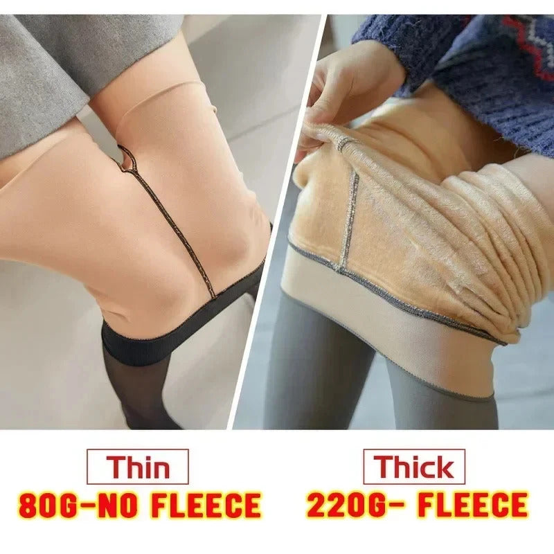 Women Thermal Stockings Sexy Fleece Translucent Thicken Tights Woman Velvet Thermo Elastic Slim Pantyhose Winter Warm Leggings