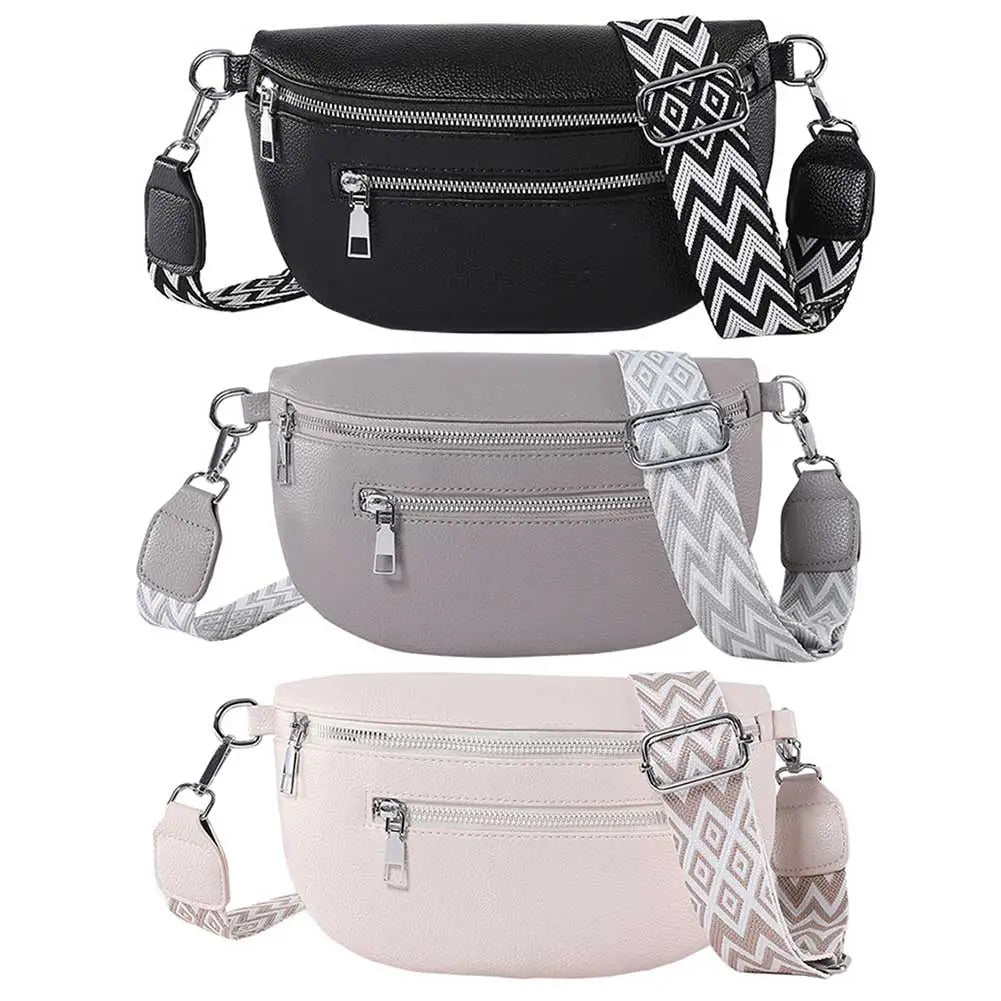 Women's Waist Bag Multi-pocket Street Fanny Pack PU Leather Chest Bag Fashion Wide Strap Crossbody Bag Retro Solid Shoulder Bags