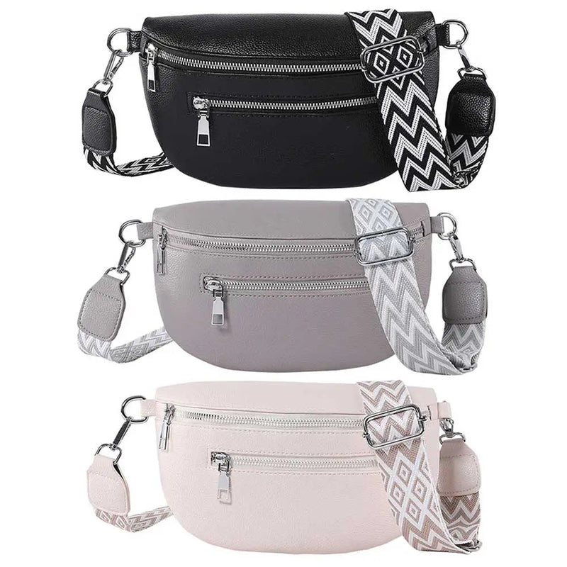 Women's Waist Bag Multi-pocket Street Fanny Pack PU Leather Chest Bag Fashion Wide Strap Crossbody Bag Retro Solid Shoulder Bags