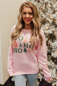 Pink Christmas Tree HO Graphic Pullover Sweatshirt