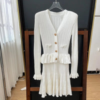 Pure White Temperament Dress Hollow Fake Two-piece Knitted Mini Dresses 5240144