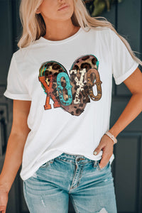 White XOXO Heart Shaped Crew Neck Graphic Tee