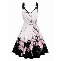 Women Mini Dresses Sweetheart Neck Plum Blossom Print Ruched Bust Tank Belt Summer Dress Elegant Sleeveless Dress Vestidos