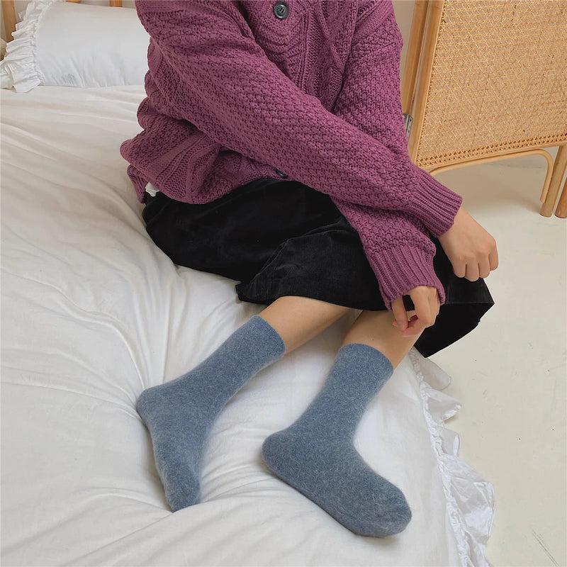 Winter Thicken Warm Long Socks Rabbits Hair Women's Socks Solid Thermal Cashmere Harajuku Crew Sock News Fashion Japanese Kawaii