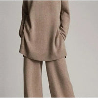 Loose Knitted Pullover Pants Set Women Casual Turtleneck Sweater Wide Legs Long Trousers 2025 Spring New Lady Solid Suits