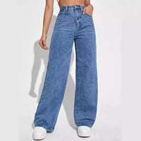 2024 new women's wear European and American loose Denim wide leg pants slimming high waist all-match jeans for women