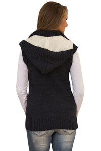 Black Cable Knit Hooded Sweater Vest