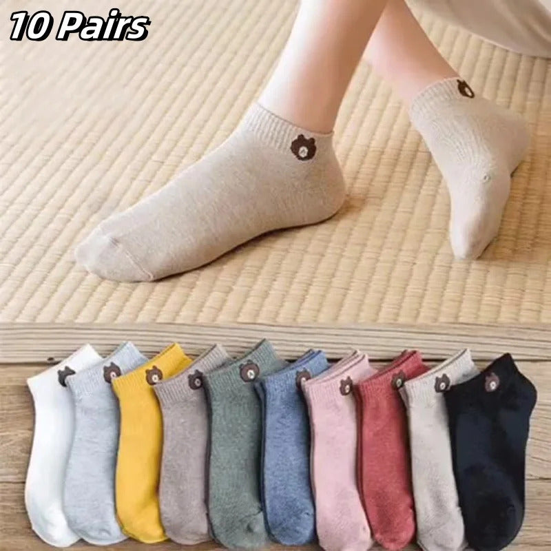 5 Pairs Women's Comfortable Patriotic Mid Calf Socks Cotton Blend, Breathable, Chic Knit Stripe/Star Pattern