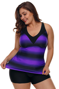 Purple Black Ombre Print Strappy Tankini and Short Set