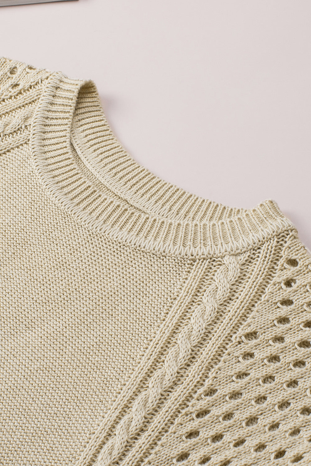 Apricot Fringed Hollow-out Short Sleeves Sweater