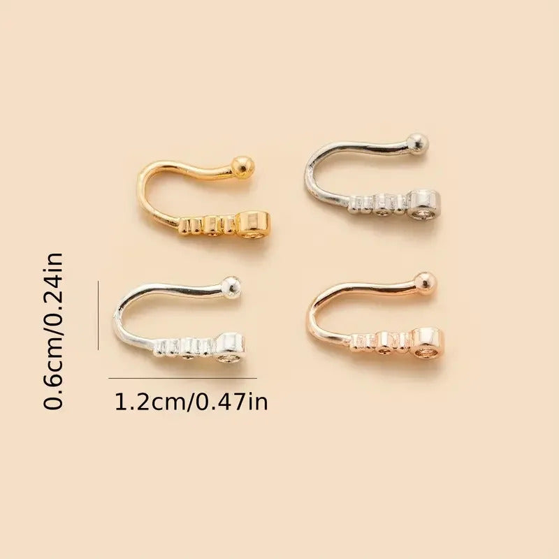 1pc Chic U-Shape Non-Piercing Nose Ring - Simplistic Hip Hop Style Inlaid Cubic Zirconia Fake nose Clip