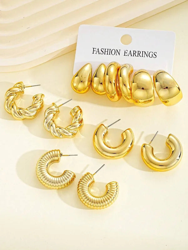 12pcs/Set Classic Fashion Twist C Shape Tear Drop Design Women's Gold-Color Earrings For Daily Workplace And Party Outfits 2024