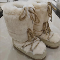 Fluffy Fur Boots 2024 Winter Fashion Sexy Faux Fox Fur Snow Boots Ladies Furry Warm Cotton Boots Female Outdoor Ski Boots