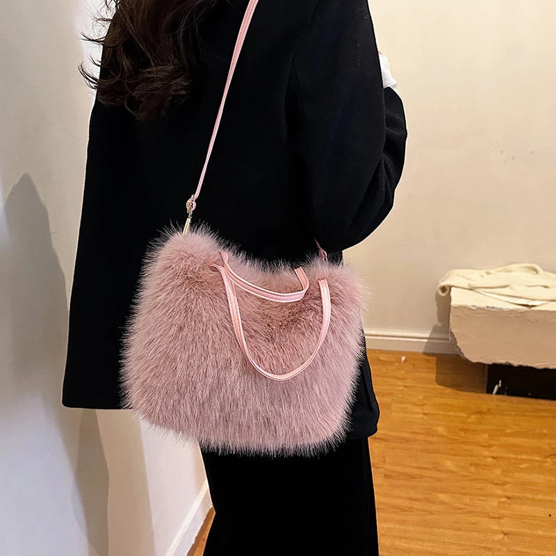 Faux Fur Tote Bag Women's Bucket Plush Luxury Design Ladies Handbags Soft Winter Crossbody Shoulder Bags Bolsa Feminina