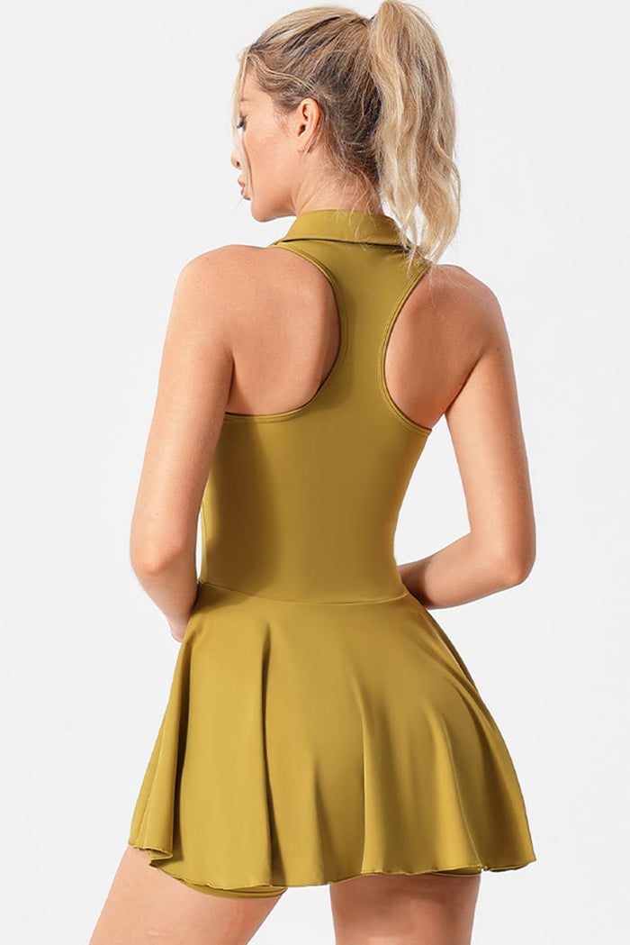 Mustard V Neck Sleeveless Active Pleated Dress