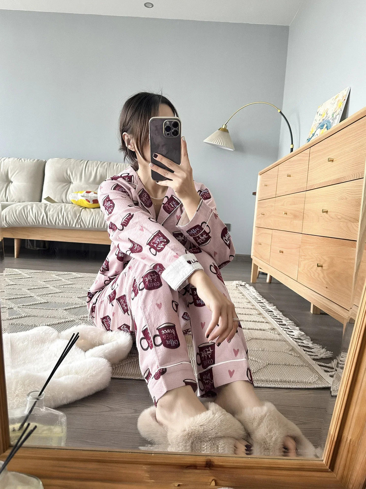 100% Cotton Pajamas for Women Loose Cartoon Long Sleeve Pants Loungewear Women 2 Piece Set Pj Women Outfit Sleepwear Set Pijamas