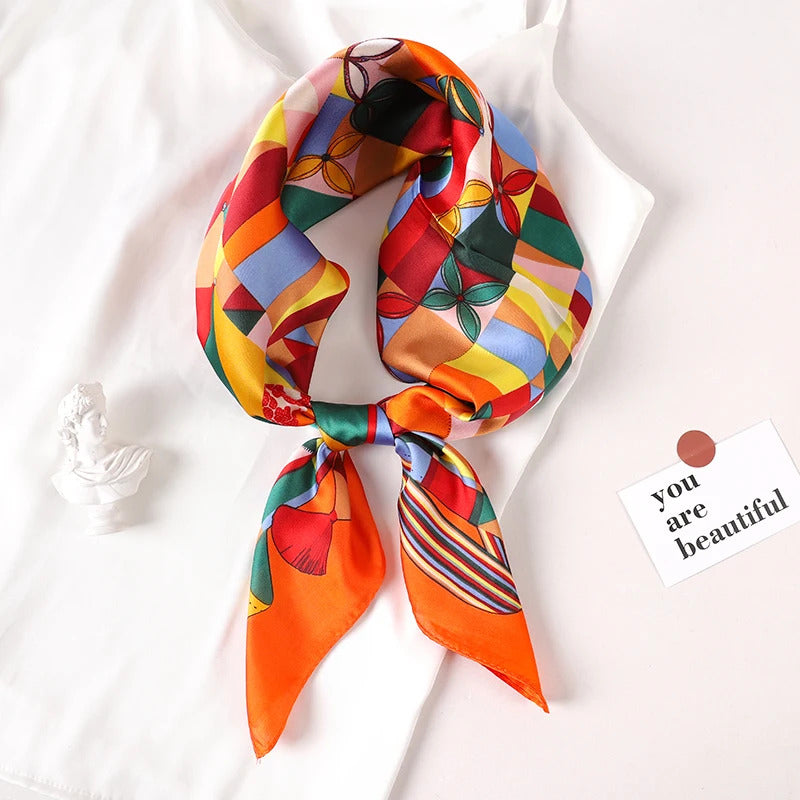 2024 Luxury Brand Silk Scarf Square Women Shawls And Wraps Office Small Hair Neck Hijabs Kerchief Foulard Ladies Scarves 70*70cm