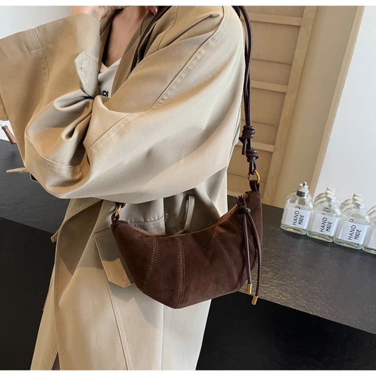 Velvet Material Zipper 2024 High Quality Shoulder Bag Solid Color Simple Fashionable Crossbody Bag Soft Western Style Handbag